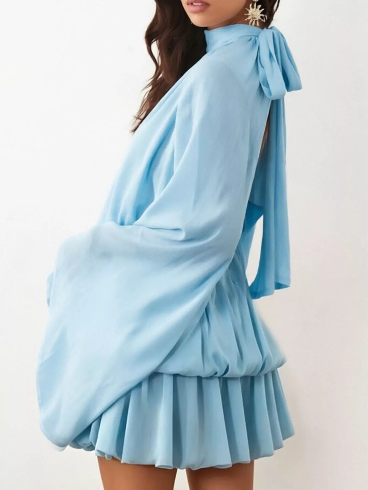 Tie Back Flare Sleeve Mini Dress (10)