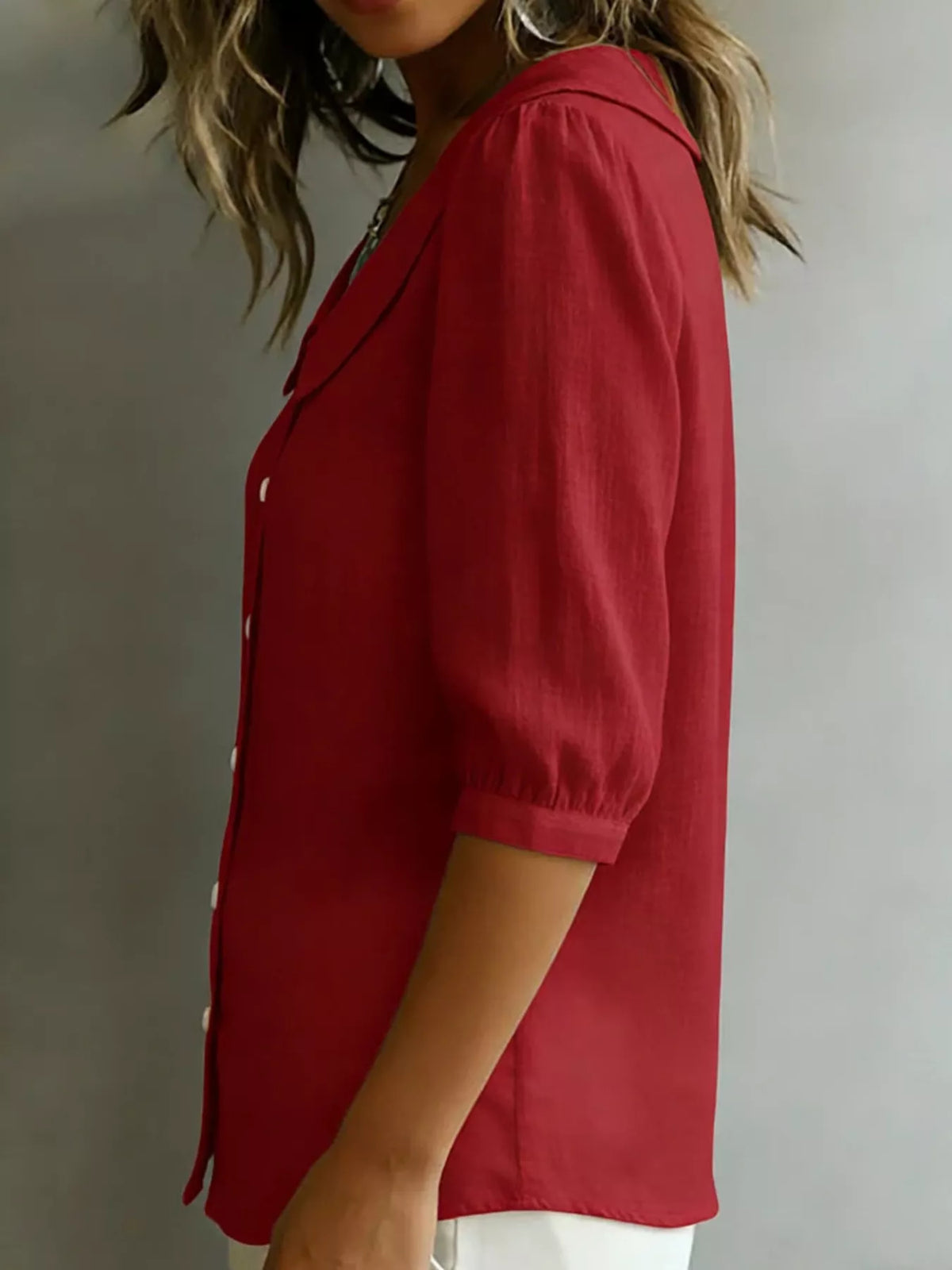 Full Size Peter Pan Collar Button Up Shirt Plus (2)