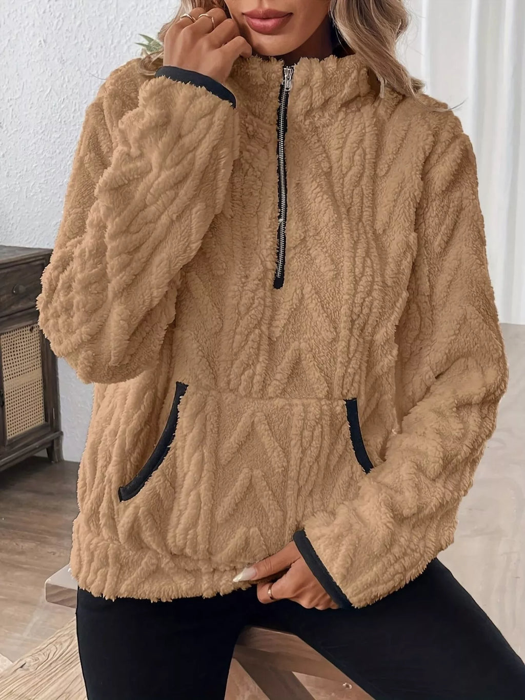 Full Size Fleece Half Zip Sweatshirt Plus (20)