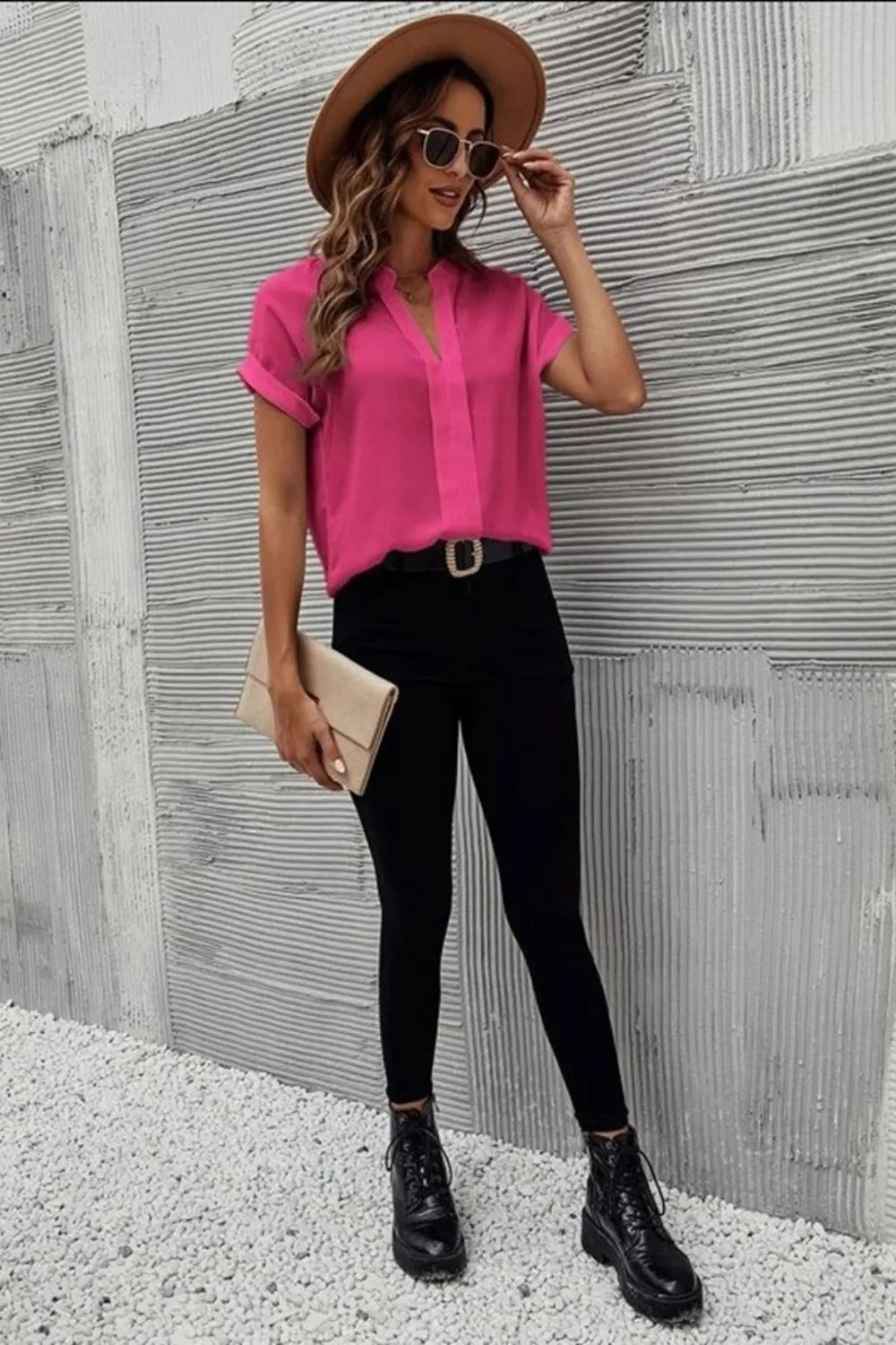 Full Size Notched Short Sleeve Blouse (12)