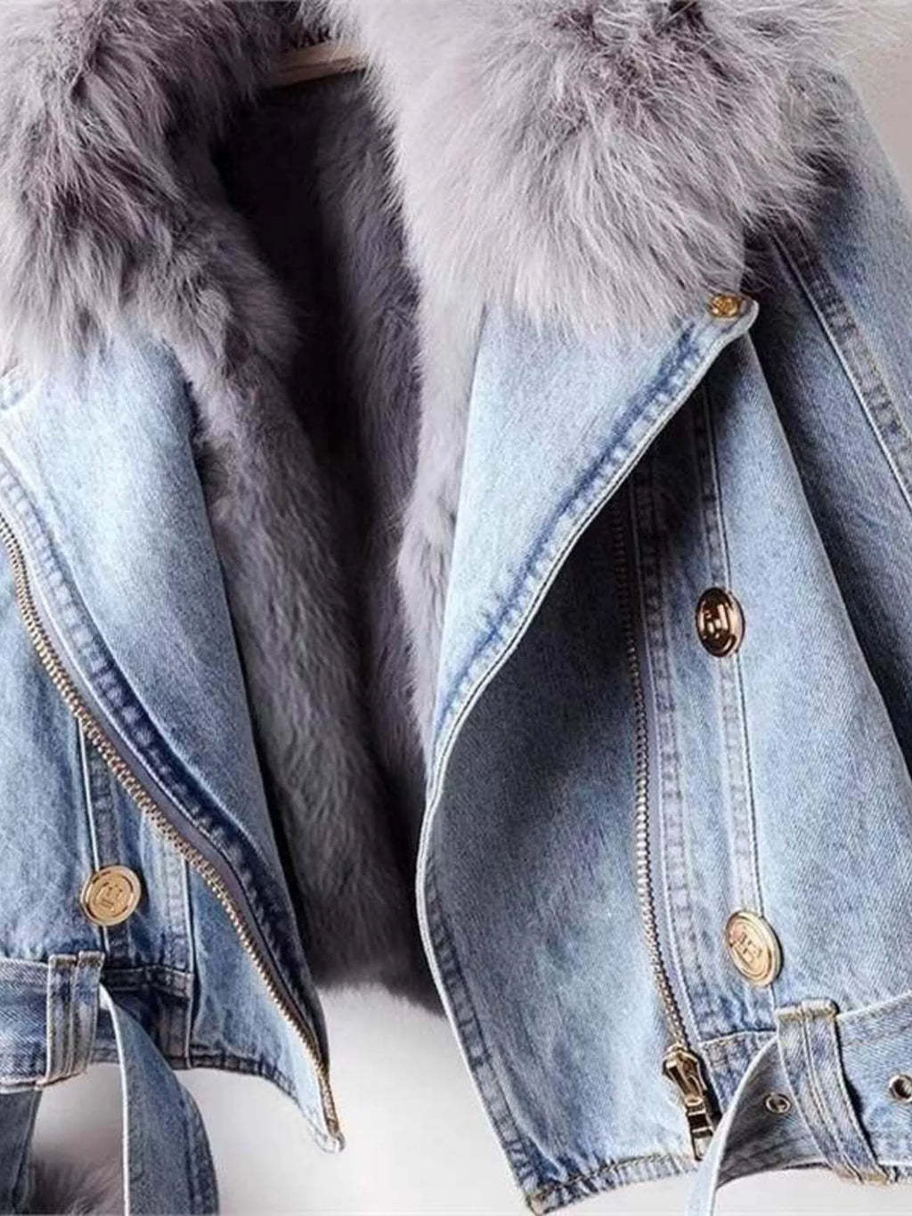 Full Size Faux Fur Collar Denim Jacket Plus (4)