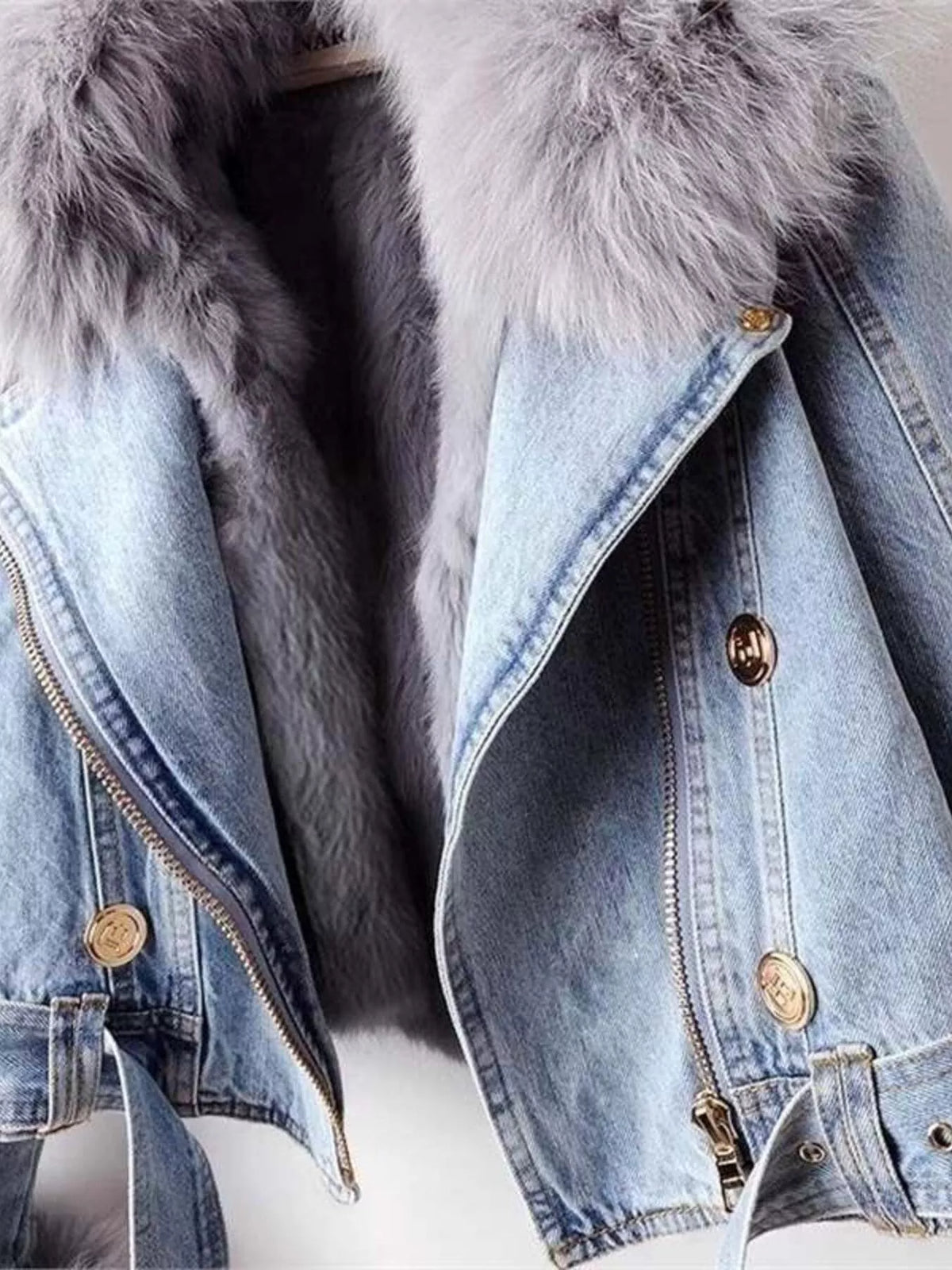 Full Size Faux Fur Collar Denim Jacket Plus (4)