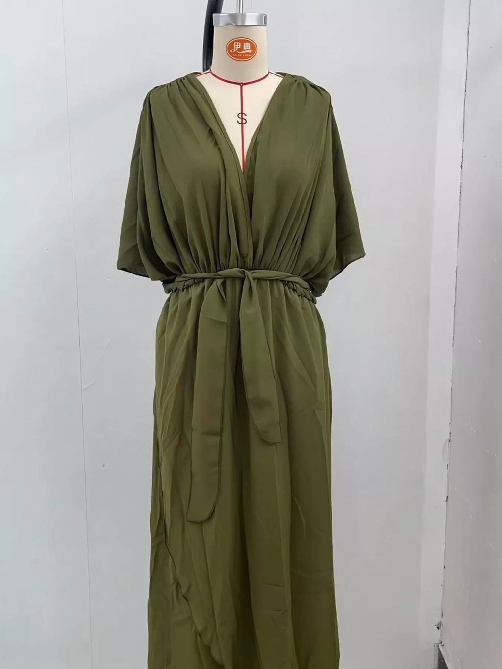 Full Size Chiffon Wrap Dress Flutter Sleeves Plus (4)
