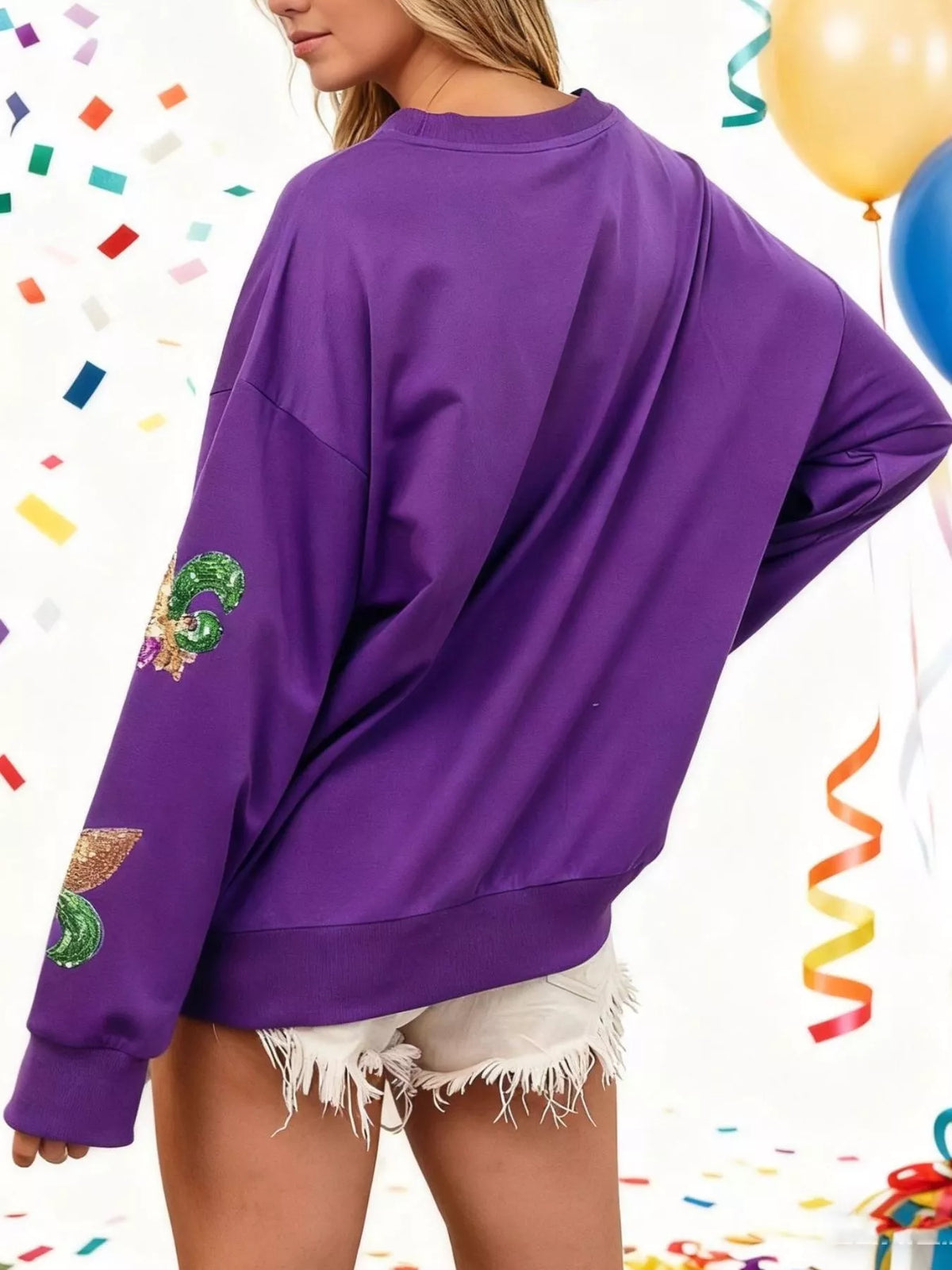 Mardi Gras Sequin Crew Neck Sweatshirt (3)