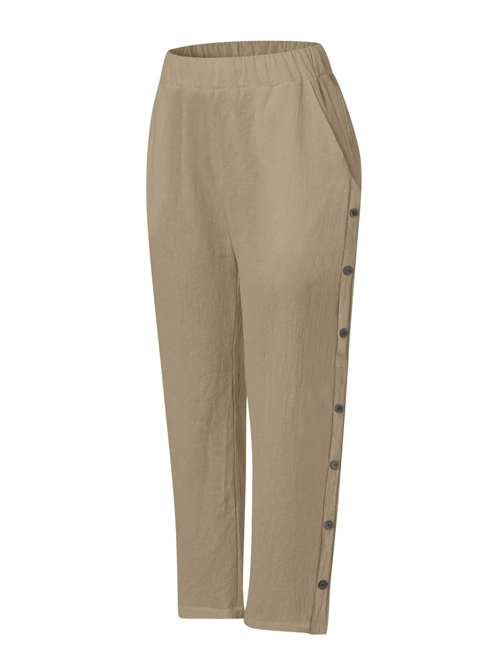 Full Size Side Decor Button Casual Wide Leg Pants Plus (14)
