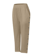 Full Size Side Decor Button Casual Wide Leg Pants Plus (14)