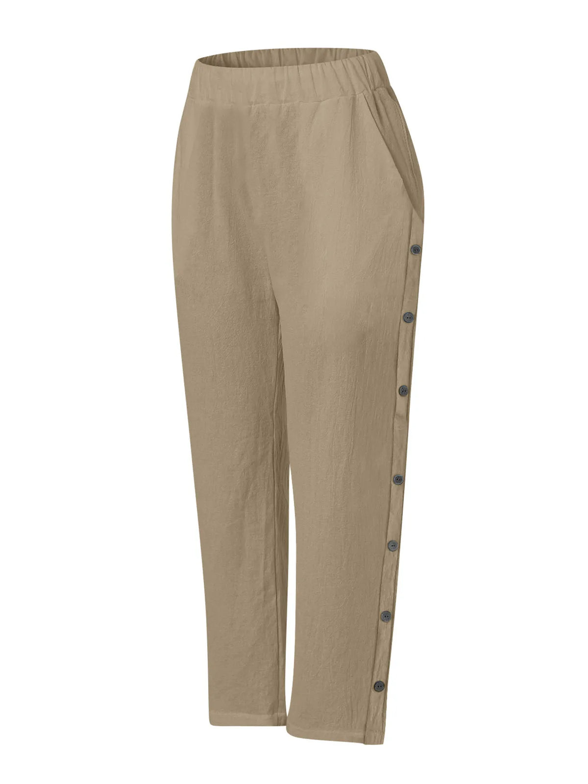 Full Size Side Decor Button Casual Wide Leg Pants Plus (14)