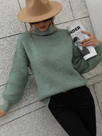 High Neck Balloon Sleeve Rib-knit Pullover Sweater (19)