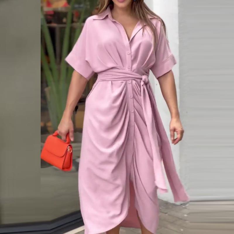 Collared Single-breasted High-waist Shirt Midi Dress variant CJLY286285613MN|CJLY286285614NM|CJLY286285615OL|CJLY286285616PK|CJLY286285617QJ|CJLY286285618RI