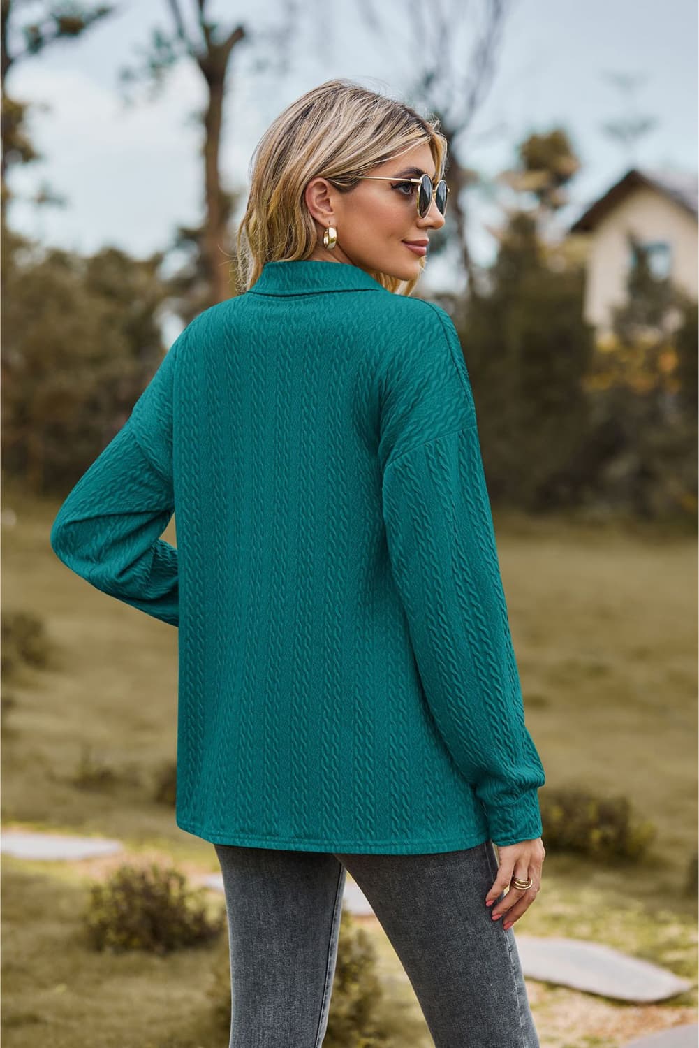 Collared Neck Long Sleeve Blouse (15)