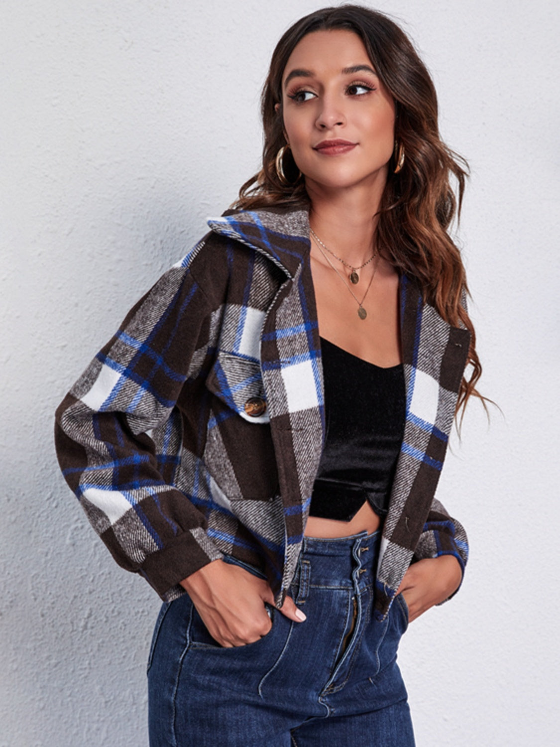 Plaid Button Front Jacket Pockets (16)