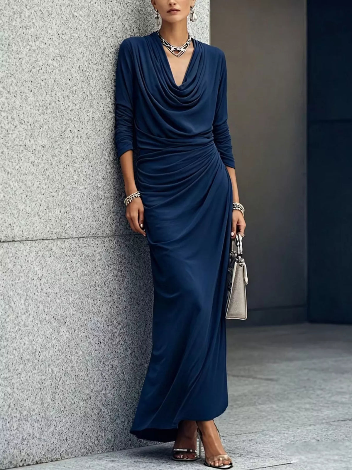 Cowl Neck Long Sleeve Maxi Dress (5)