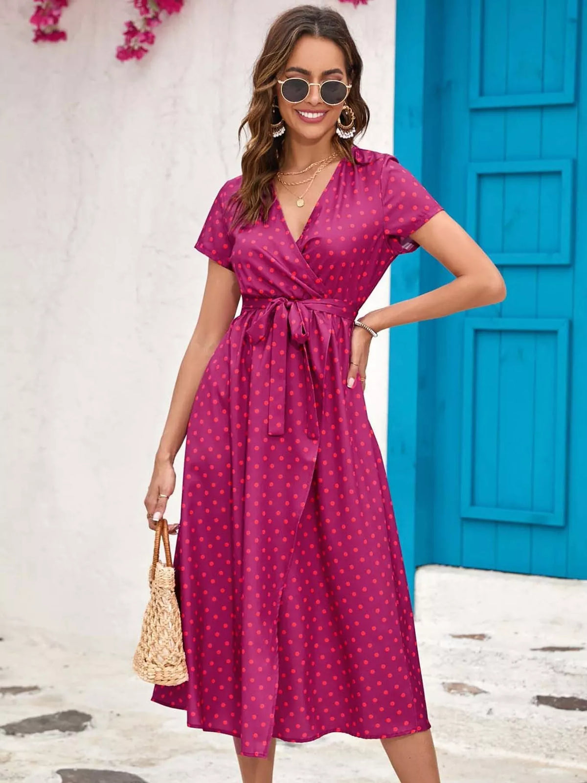 Surplice Short Sleeve Midi Dress (11)