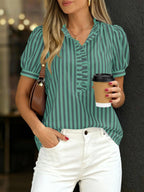 Frill Striped Puff Sleeve Blouse (10)