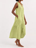 Full Size V-neck Button Front Sleeveless Midi Dress Plus (17)