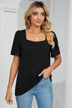Square Neck Puff Sleeve T-shirt (13)
