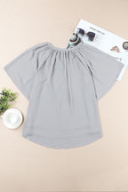 Gathered Detail Notched Neck Flutter Sleeve Top (19)