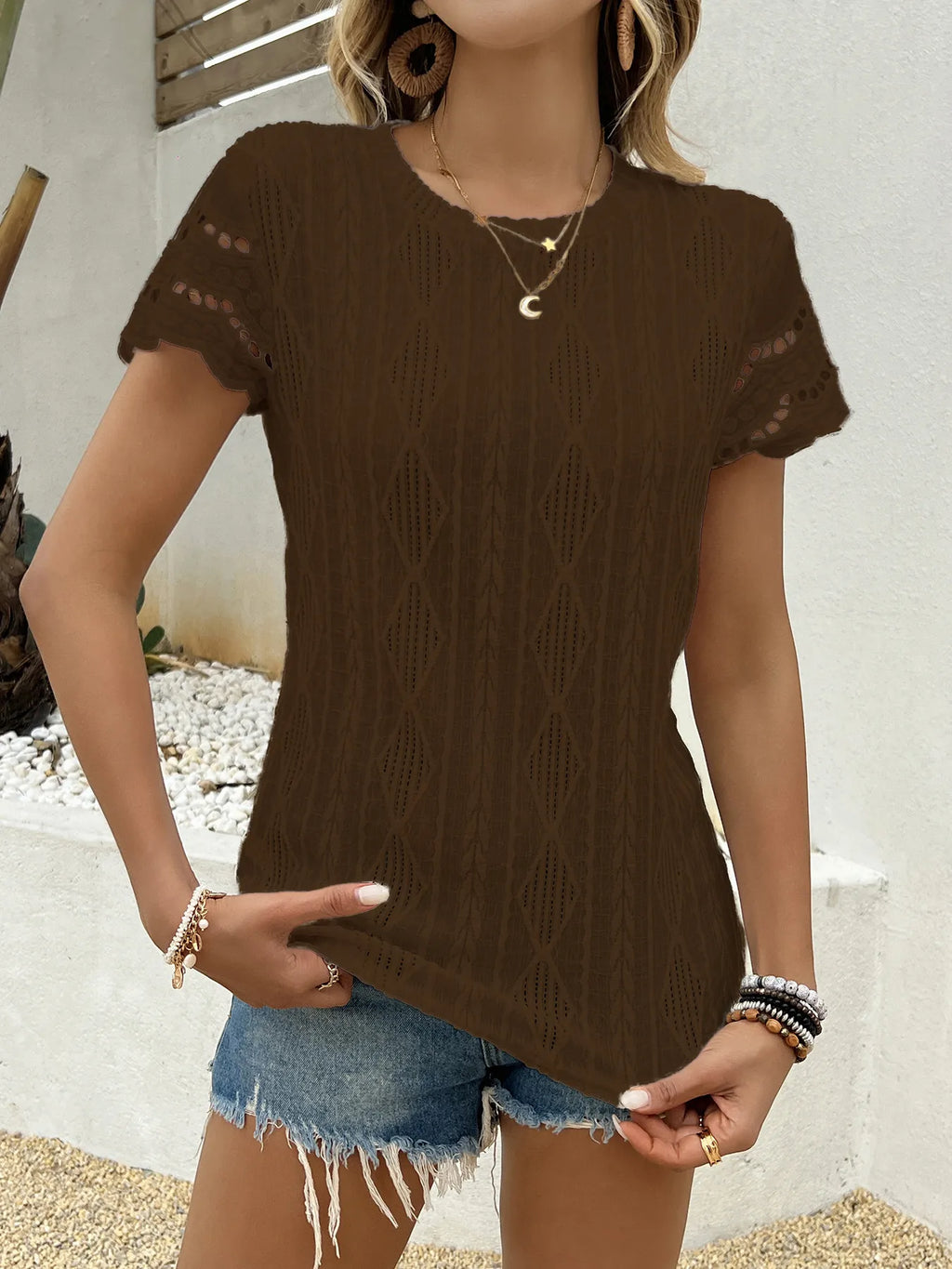 Crochet Lace Short Sleeve T-shirt (12)