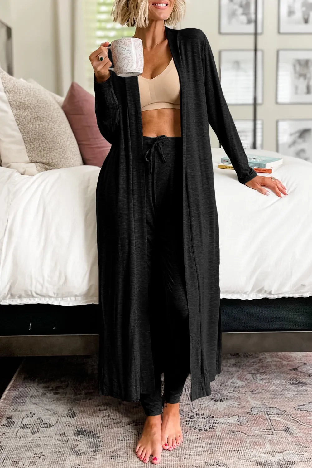 Open Front Long Sleeve Cardigan Pants Lounge Set (11)