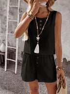 Decor Button Round Neck Tank Shorts Set (9)