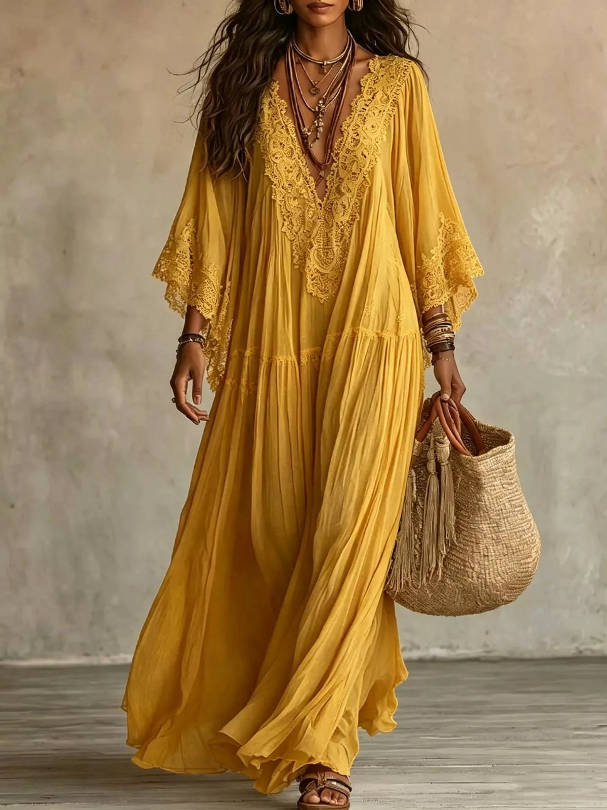 Lace Trim V-neck Maxi Dress (14)