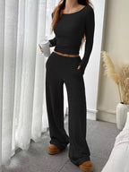 Ribbed Knit Boat Neck Top Pants Set (9)