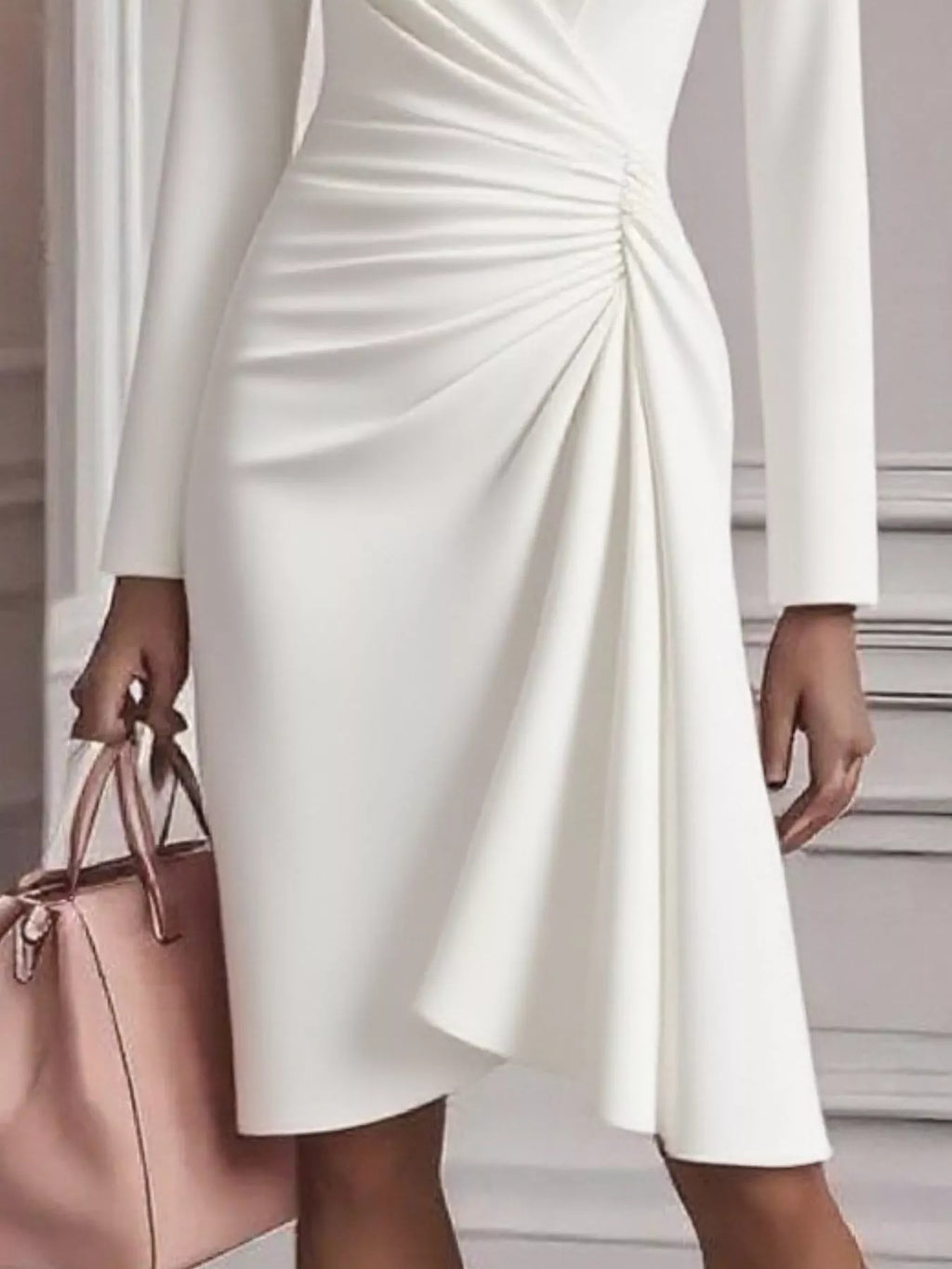Ruched Surplice Long Sleeve Dress (9)