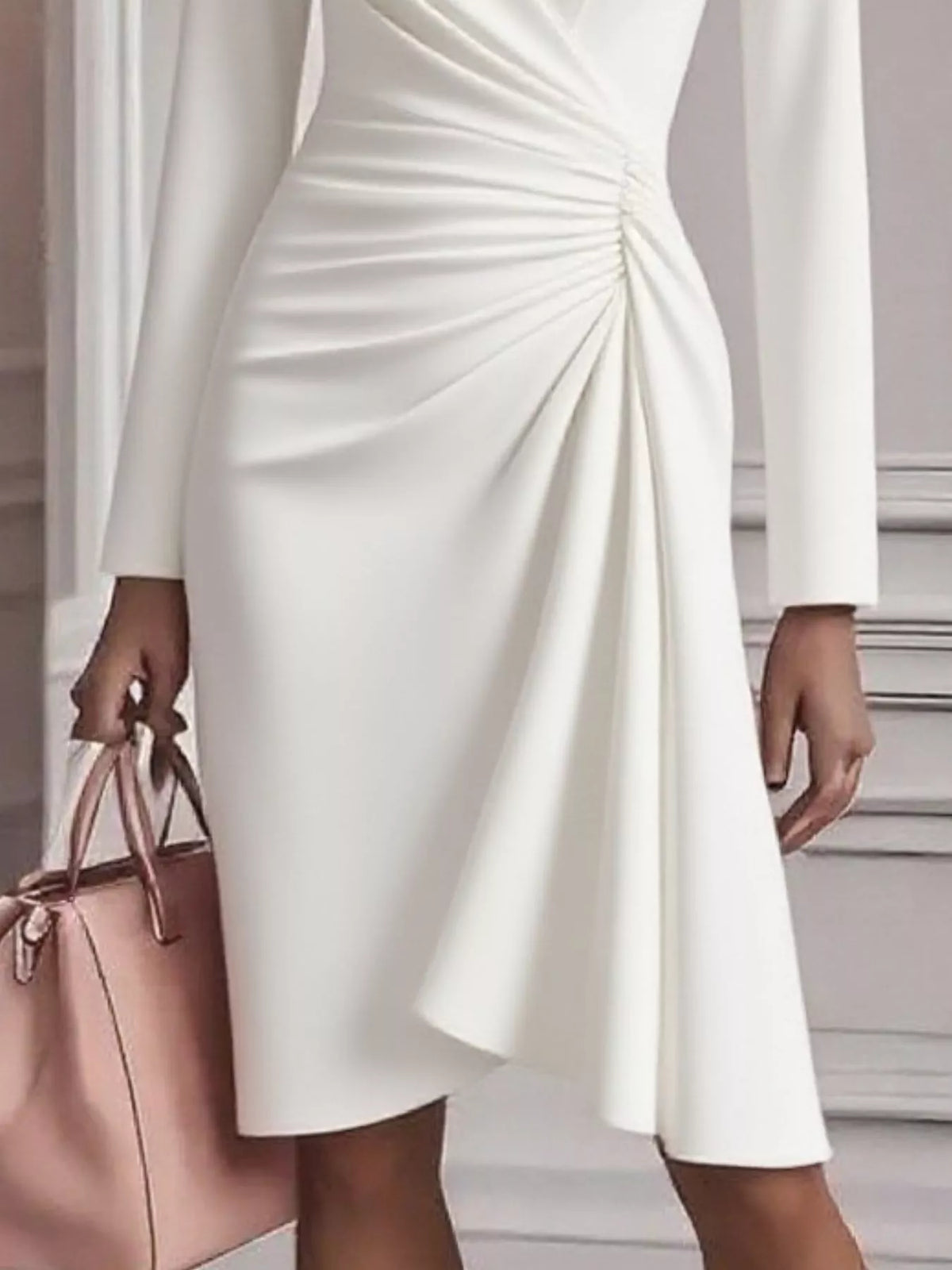 Ruched Surplice Long Sleeve Dress (9)
