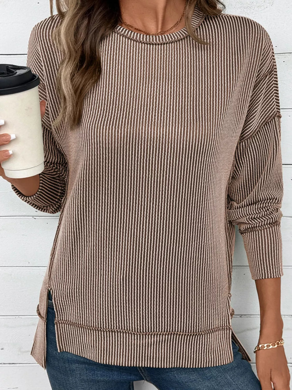 Side Slit Round Neck Sweatshirt (20)