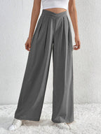 V-waisted Ruched Front Wide Leg Pants (15)