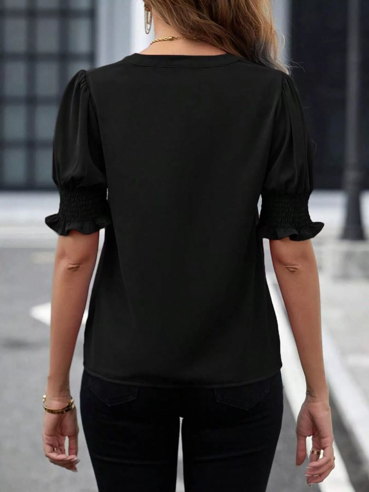 Notched Half Sleeve Blouse (18)