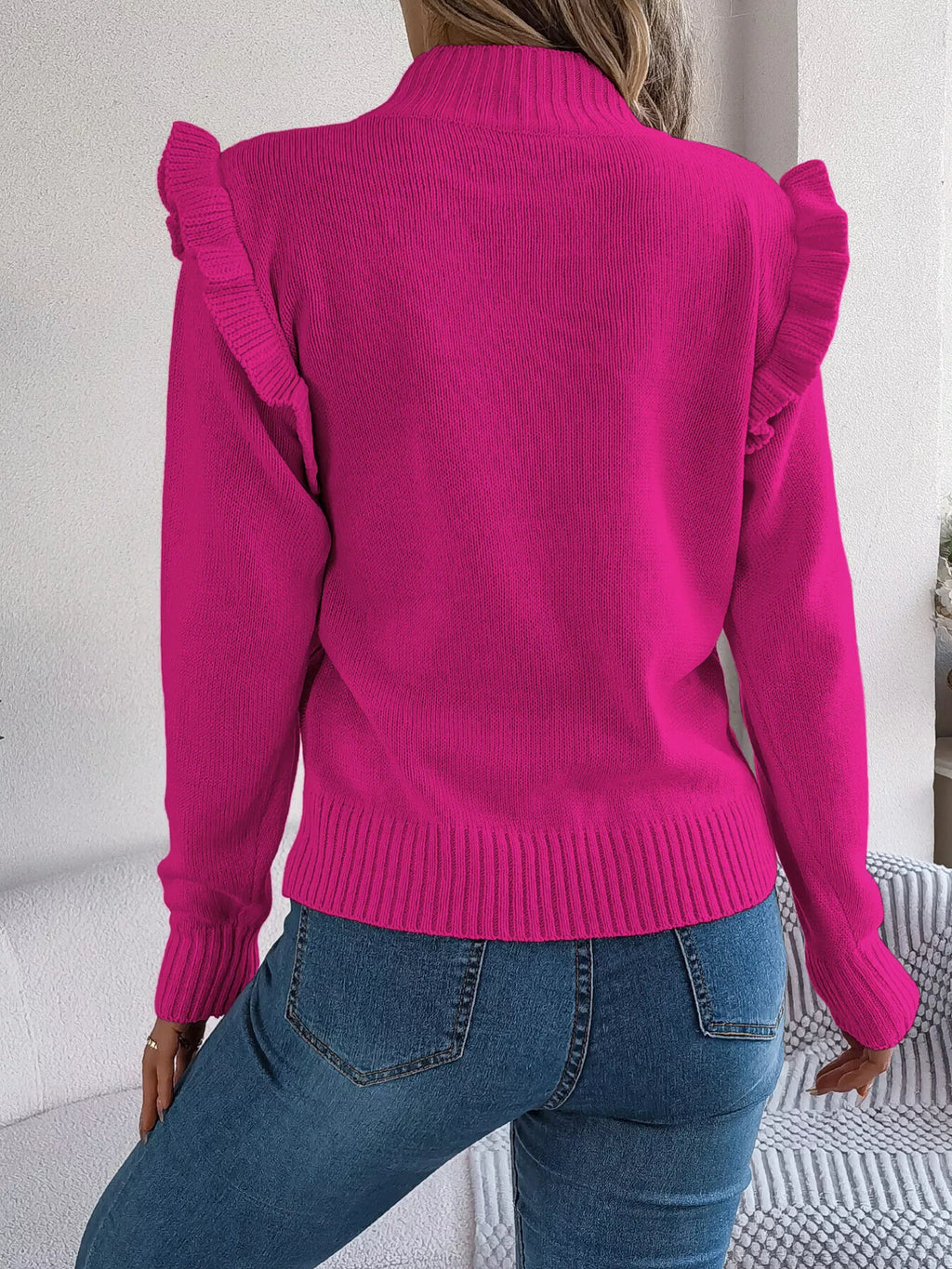 Mock Neck Ruffle Trim Long Sleeve Sweater (6)