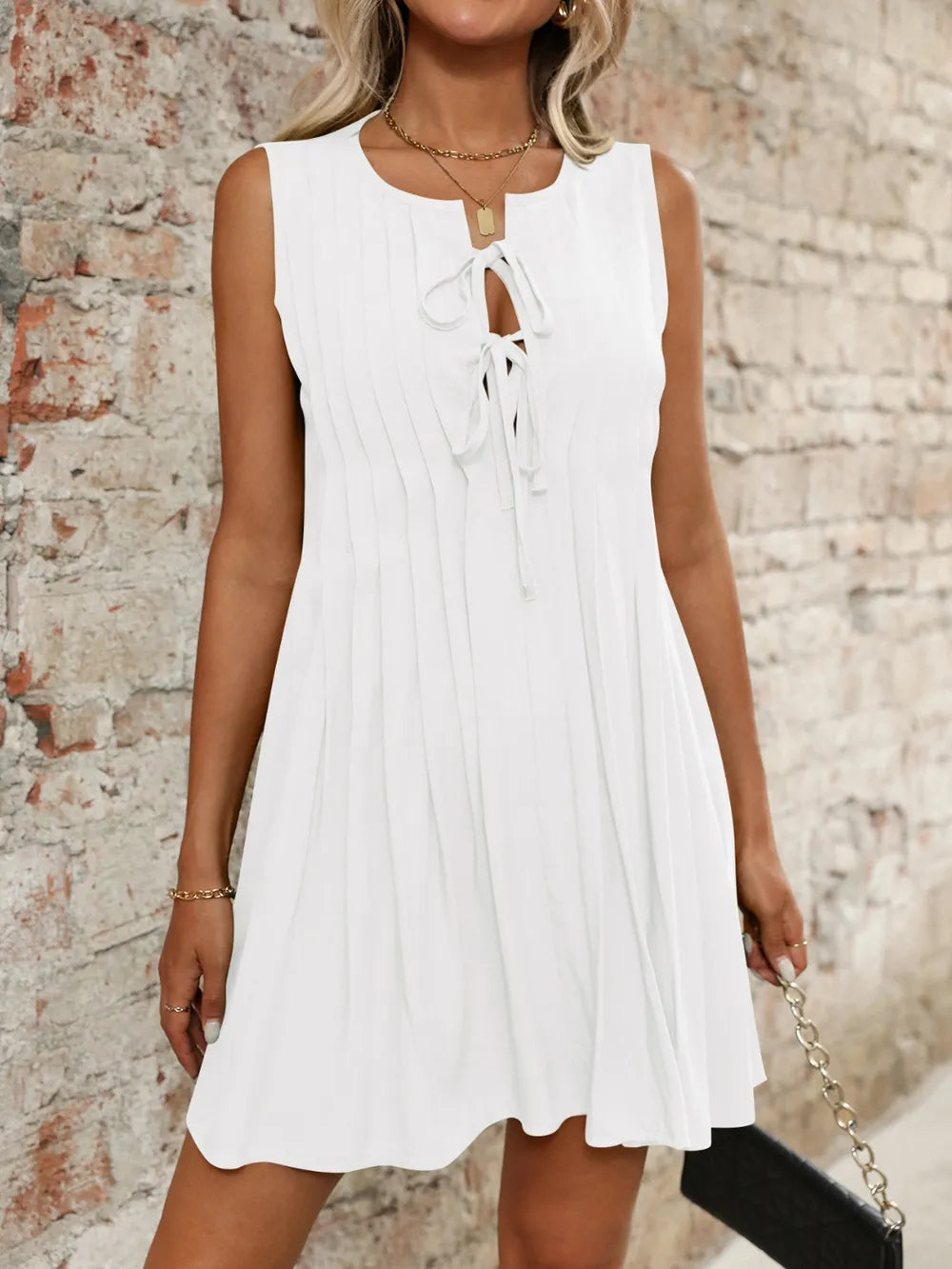 Tied Front Pleated Sleeveless Mini Dress (23)