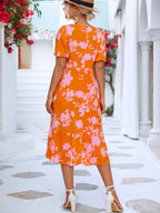 Floral Puff Sleeve Ruffle Hem Midi Dress (2)