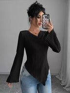Cowl Neck Ribbed Knit T-shirt (9)