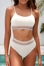Textured Contrast Banding Bikini High Waist 2pcs Swimsuit (18)