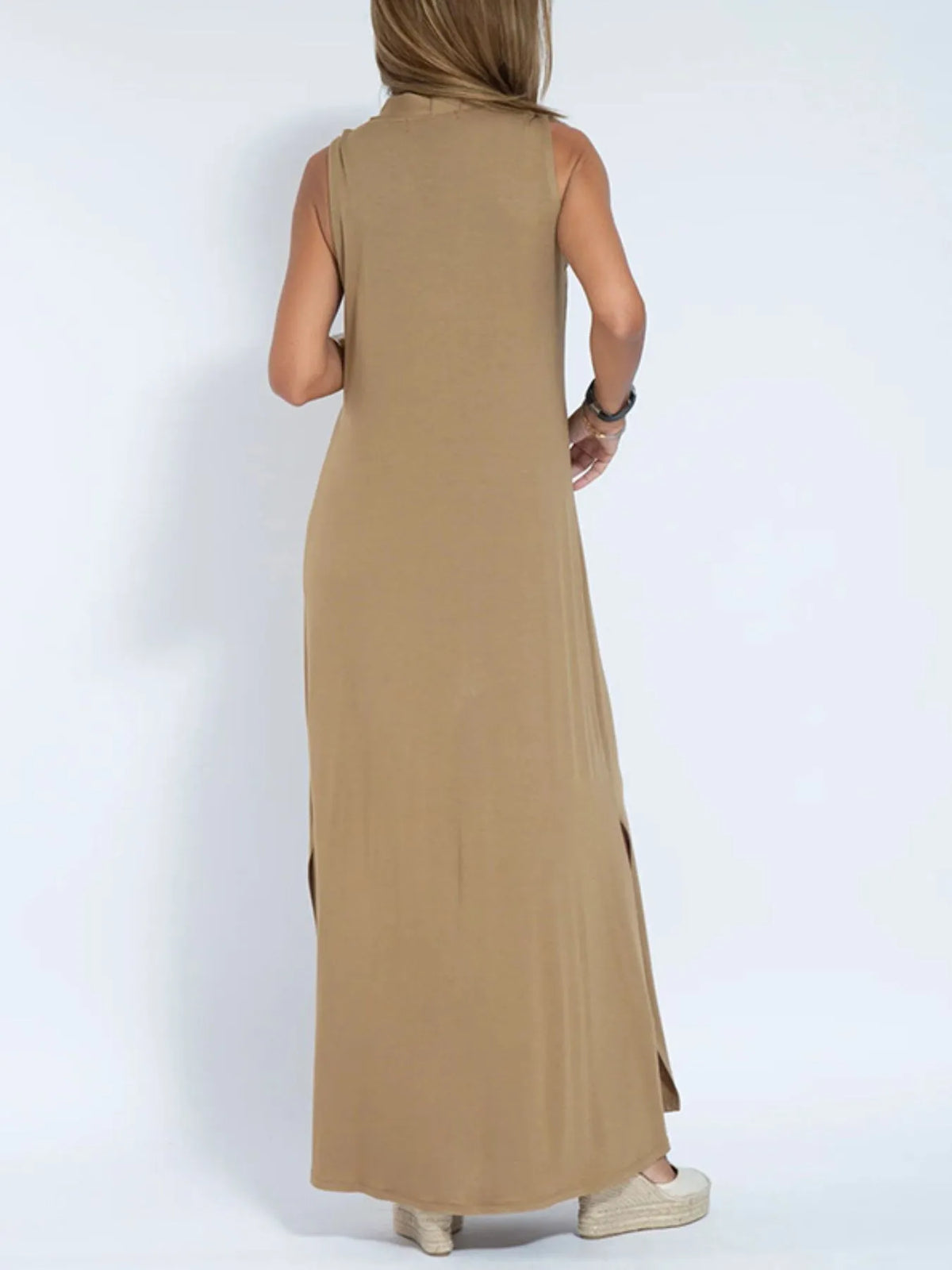 Full Size V-neck Sleeveless Maxi Dress Slit Plus (8)