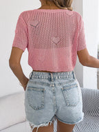 Crochet Heart Pattern Tie Front Cardigan (6)