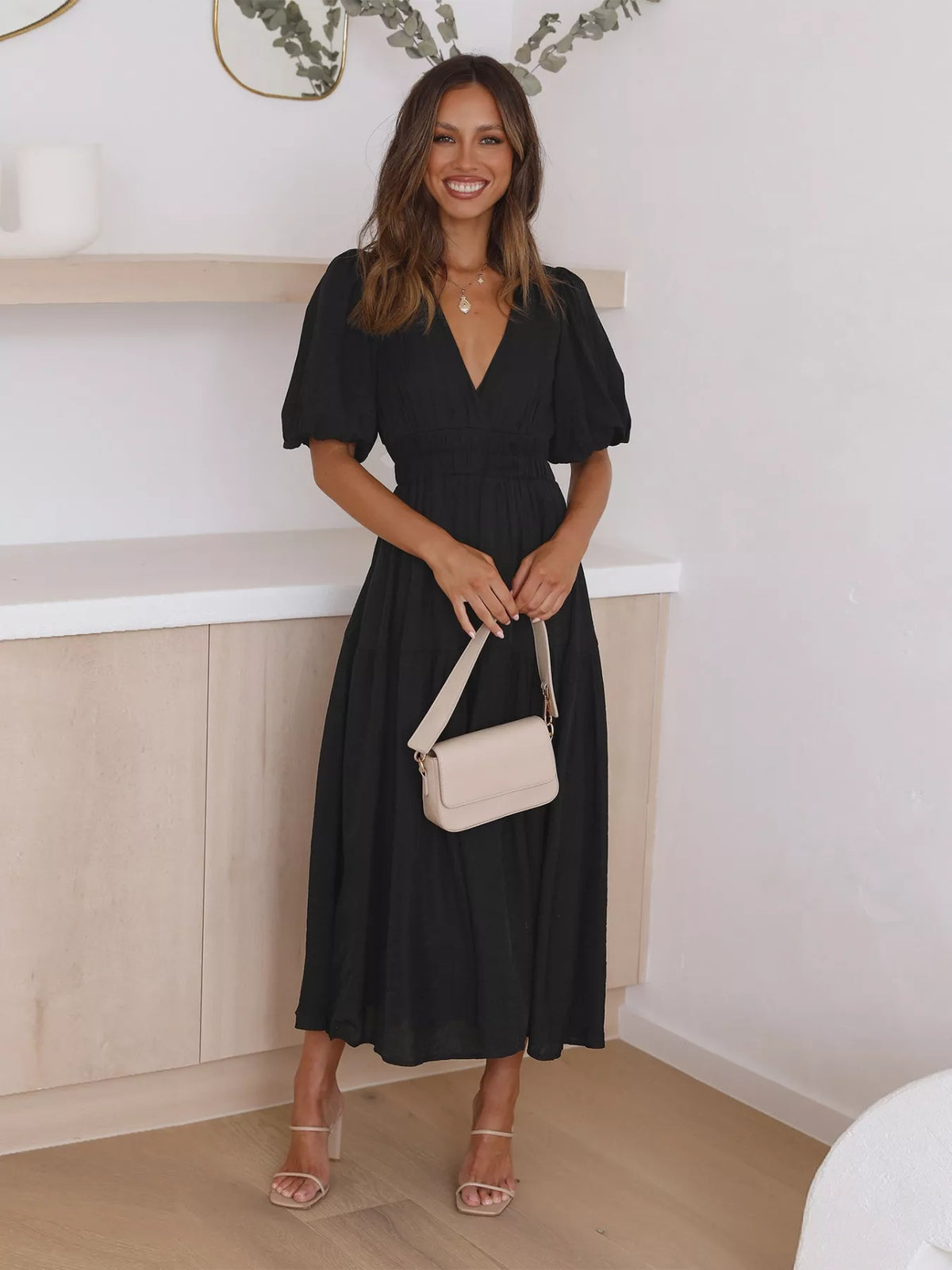 Tiered Puff Sleeve Midi Dress (18)