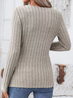 Ribbed Knit Notched Long Sleeve Top (8)