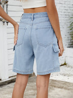 High Waist Denim Shorts Cargo Pockets (5)