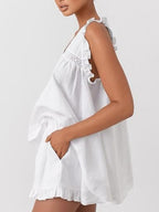 Ruffle Trim V-neck Top Shorts Set (5)