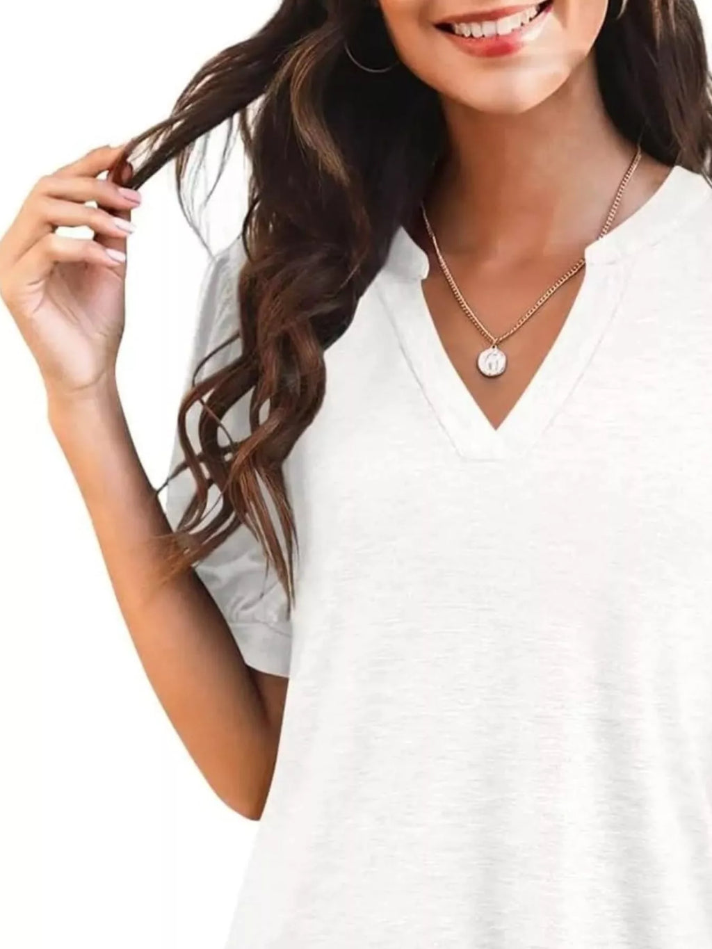Puff Sleeve Notched Casual T-shirt (24)