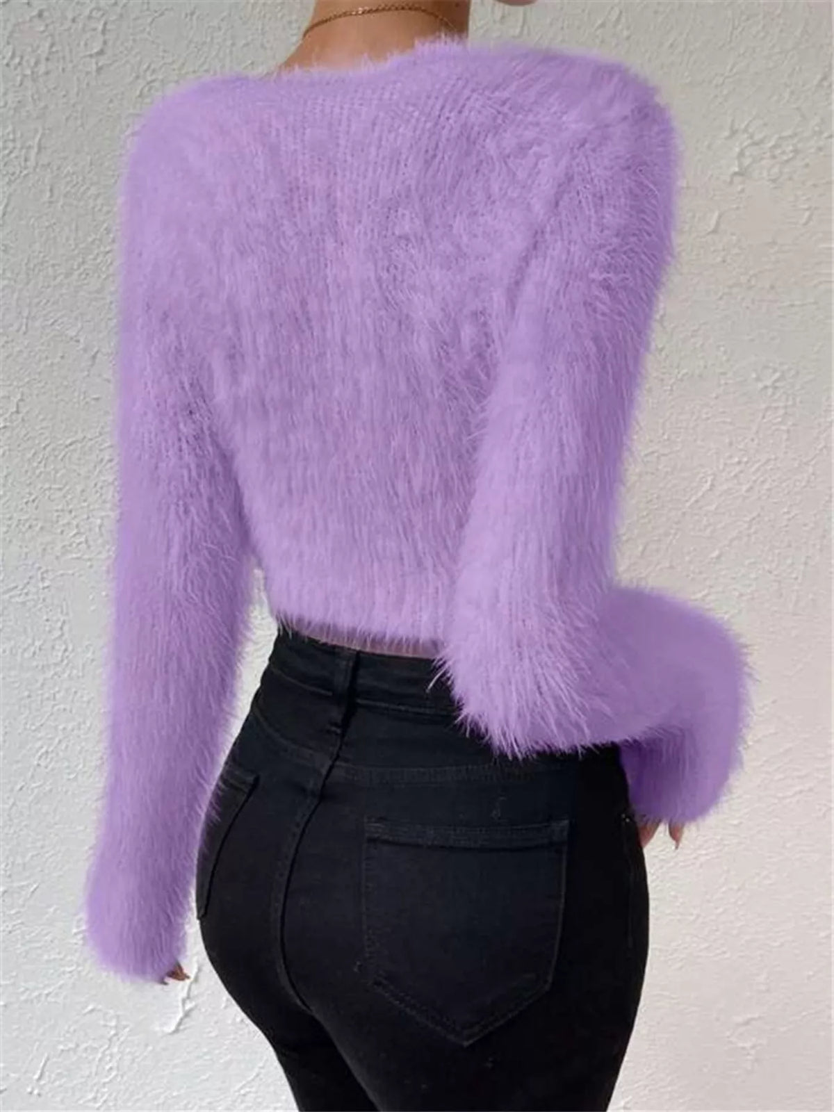 Fluffy Knit V-neck Sweater (12)