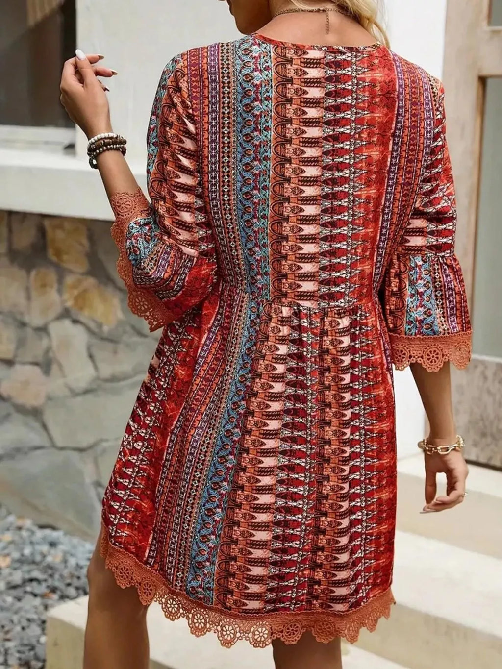 Printed V-neck A-line Dress (7)