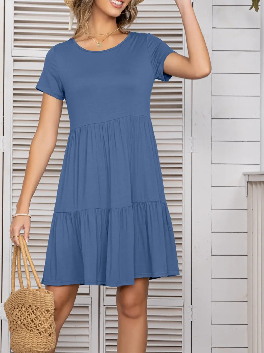Round Neck Short Sleeve Mini Tee Dress (12)
