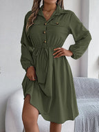 Collared Neck Long Sleeve Dress Pockets (26)