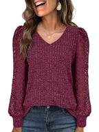 Lace Sleeve V-neck T-shirt (20)