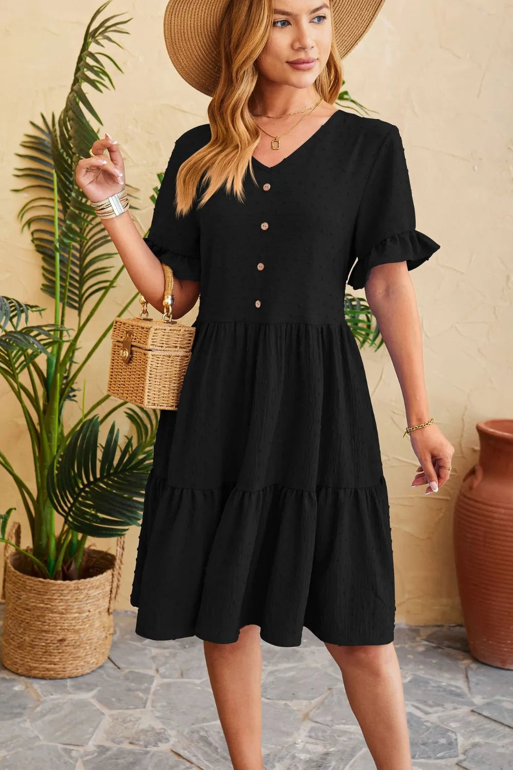 Swiss Dot Ruffled V-neck Tiered Dress (11)