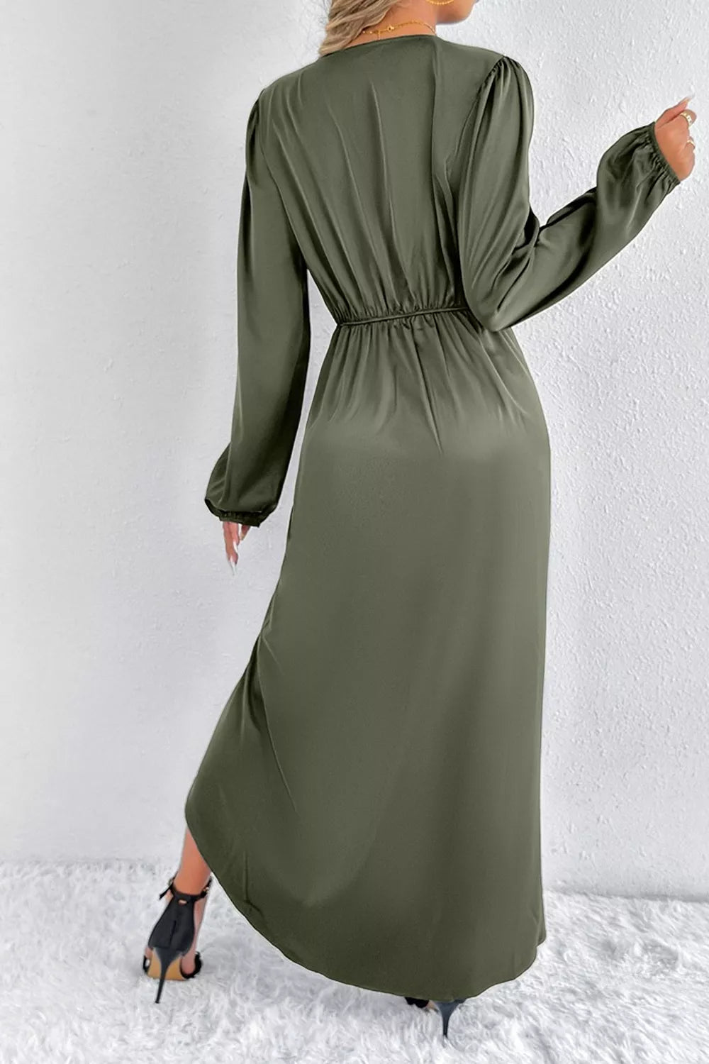 Satin Balloon Sleeve Midi Dress (5)